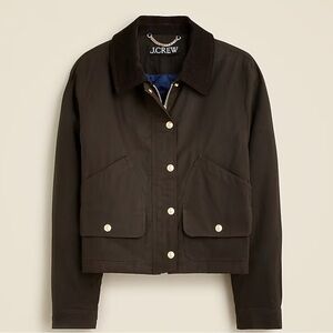 J. Crew Cropped Barn Jacket in ripstop cotton in Green & Brown Sz. M $228 CC953